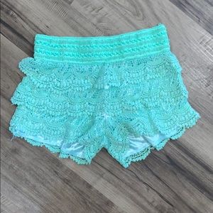 Teal lace layered shorts